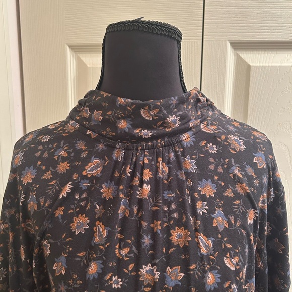 Evereve Lorelei Ruched Knit Black Floral Dress Keyhole Back Stretch, Size XL - Picture 4 of 9